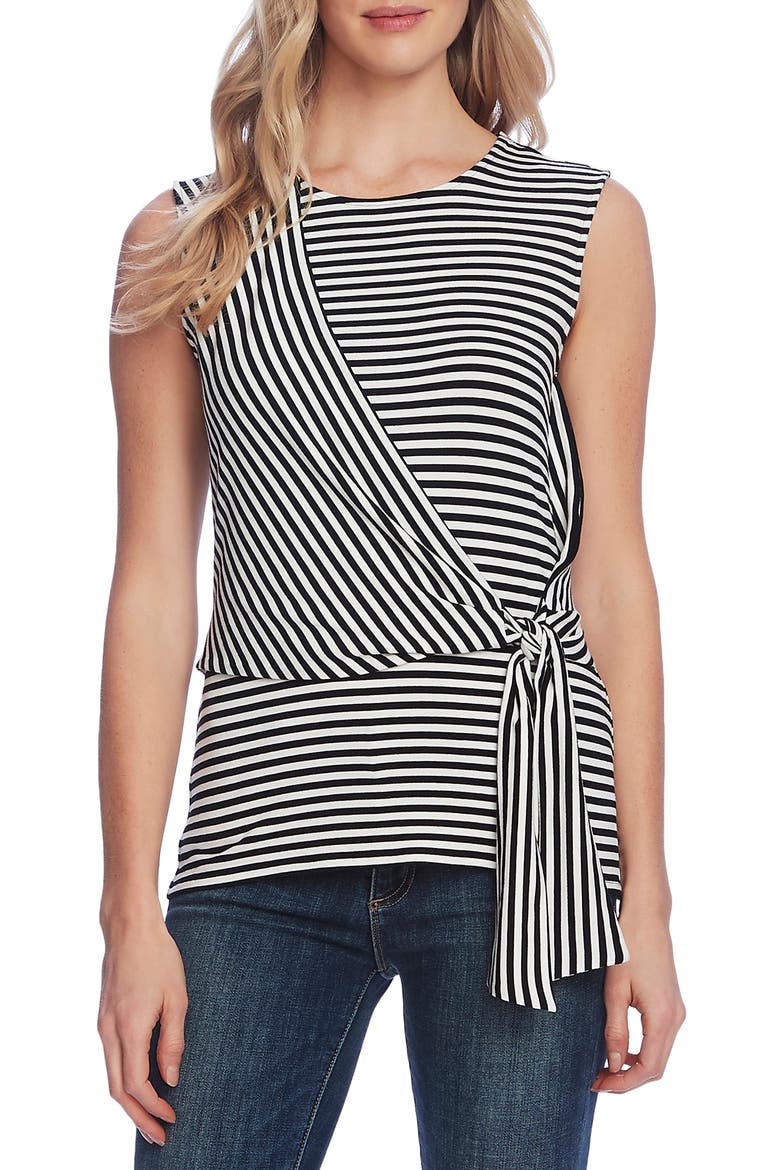 Vibration Stripe Tie Front Sleeveless Top, Main, color, RICH BLACK