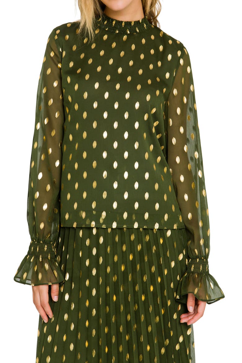 Metallic Polka Dot Chiffon Top, Main, color, GREEN