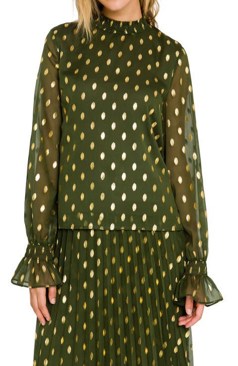 Metallic Polka Dot Chiffon Top