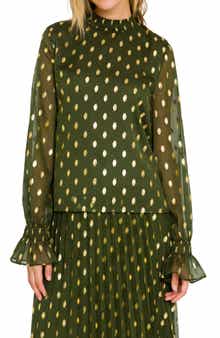 Endless Rose Metallic Polka Dot Chiffon Top