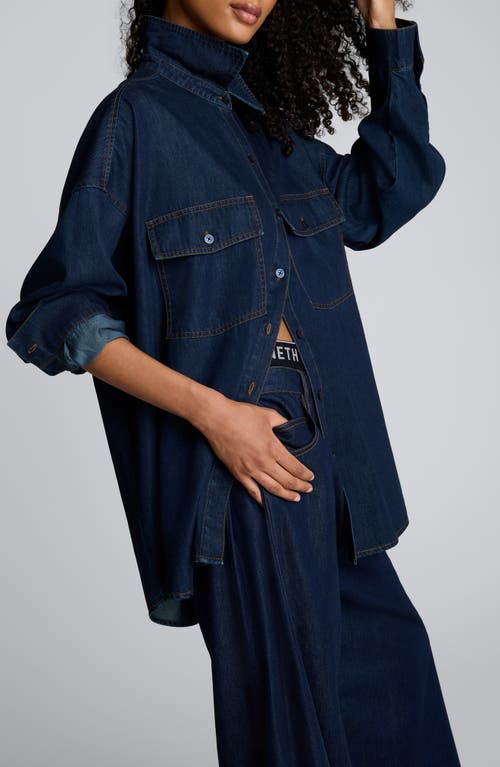 Kenneth Cole Drapey Denim Button Up Oversized Shirt In Blue