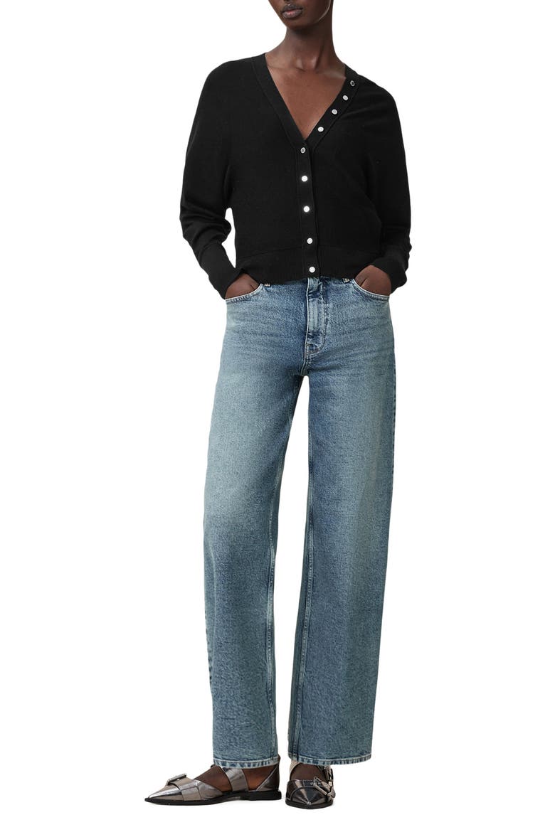 Honor V Merino Wool Cardigan, Alternate, color, BLACK