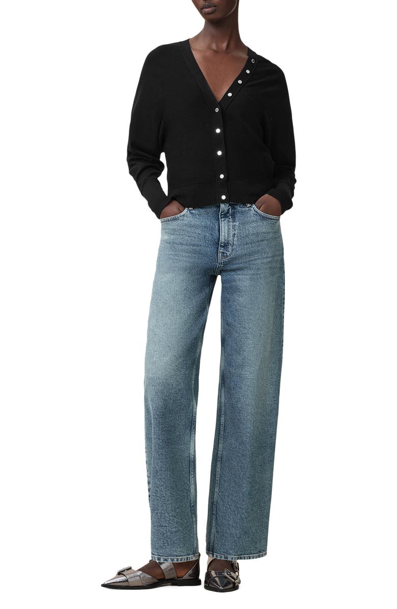 AllSaints Honor V Merino Wool Cardigan, Alternate, color, Black