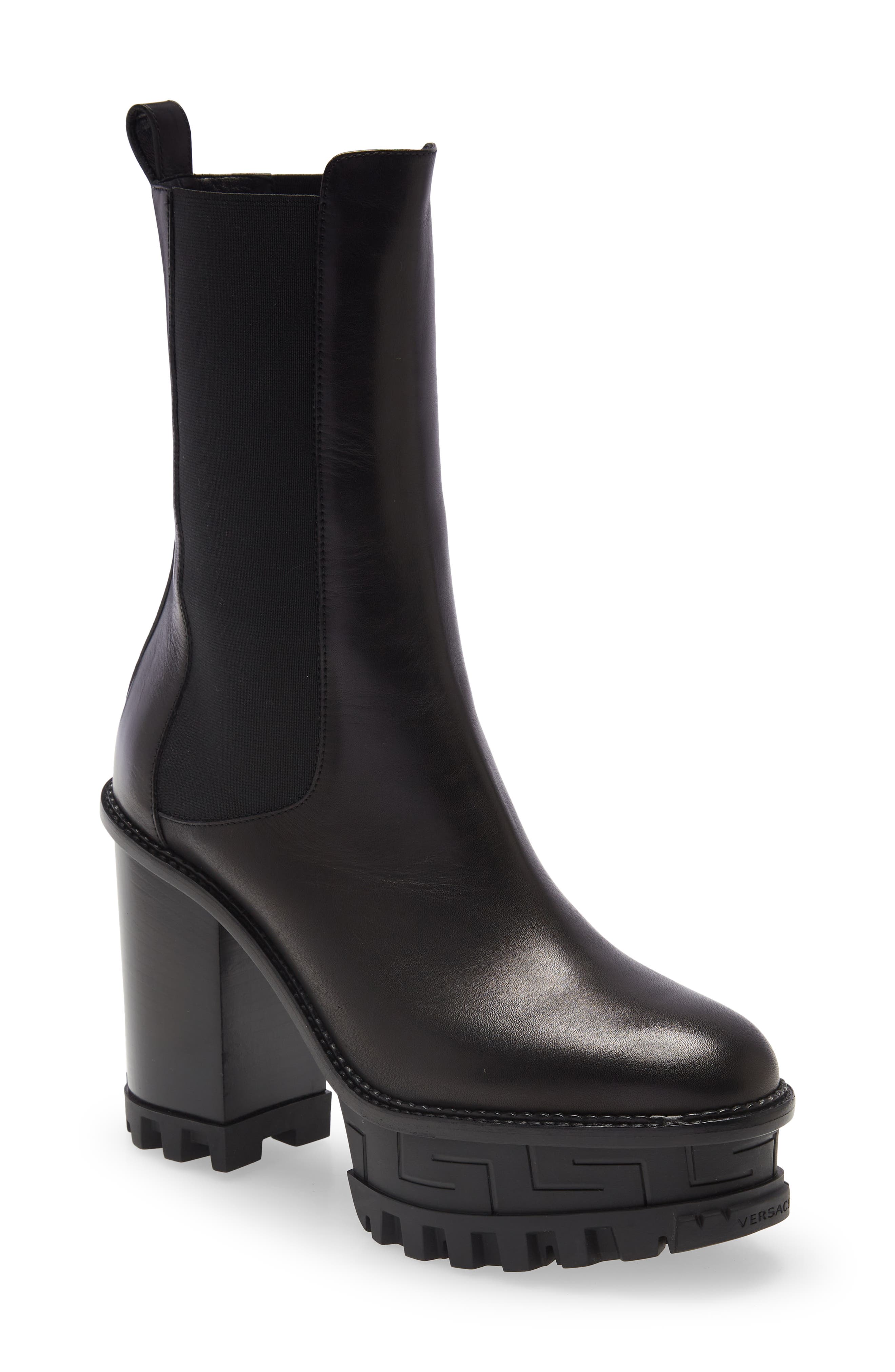 Versace Greca Labyrinth Platform Chelsea Boot, Main, color, 