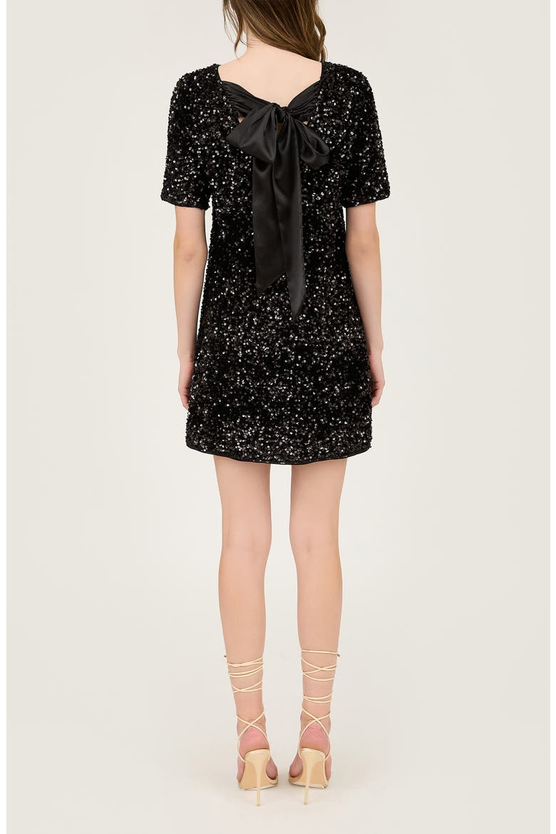 Back Bow Sequin Minidress, Alternate, color, BLACK