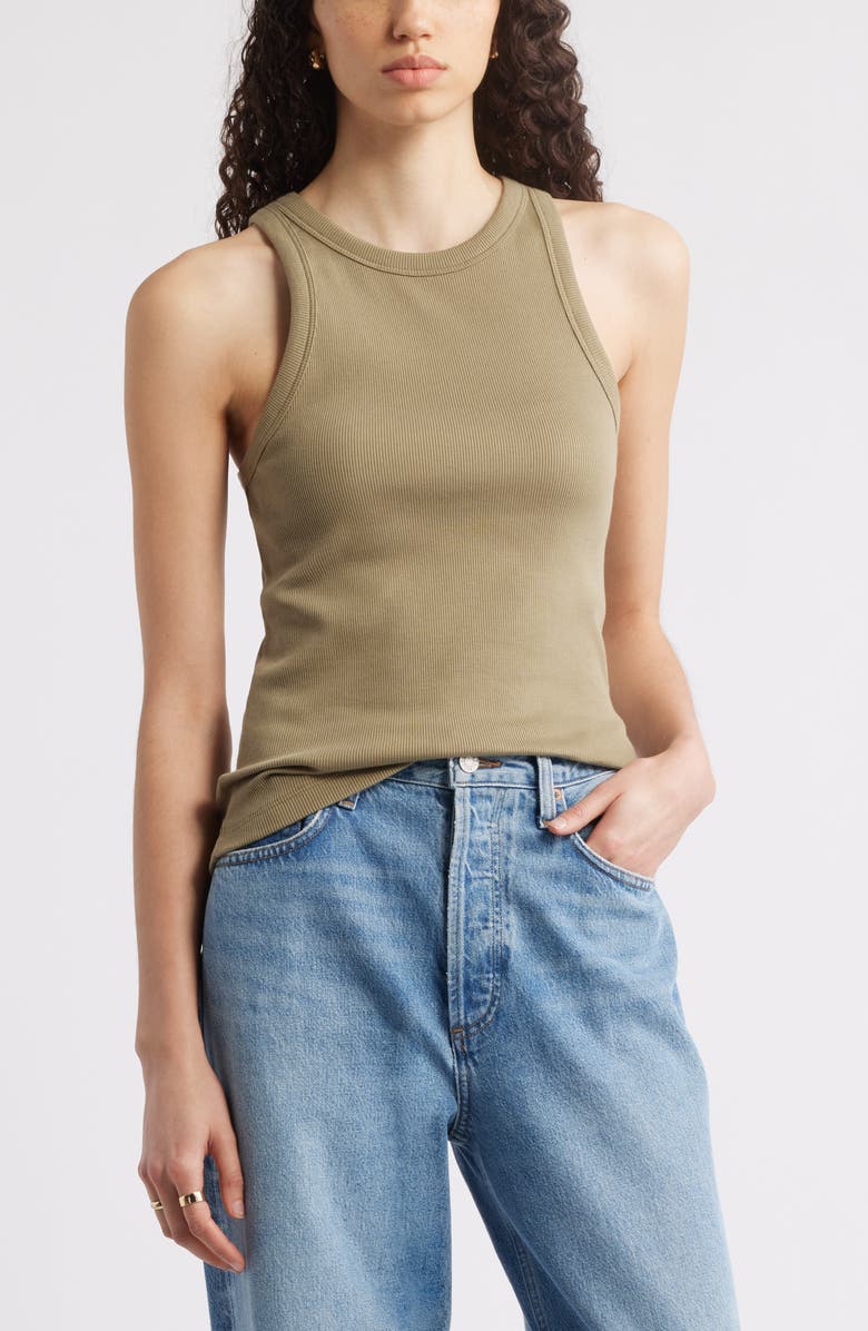Nordstrom Everyday Cotton Rib Tank, Main, color, Olive Covert
