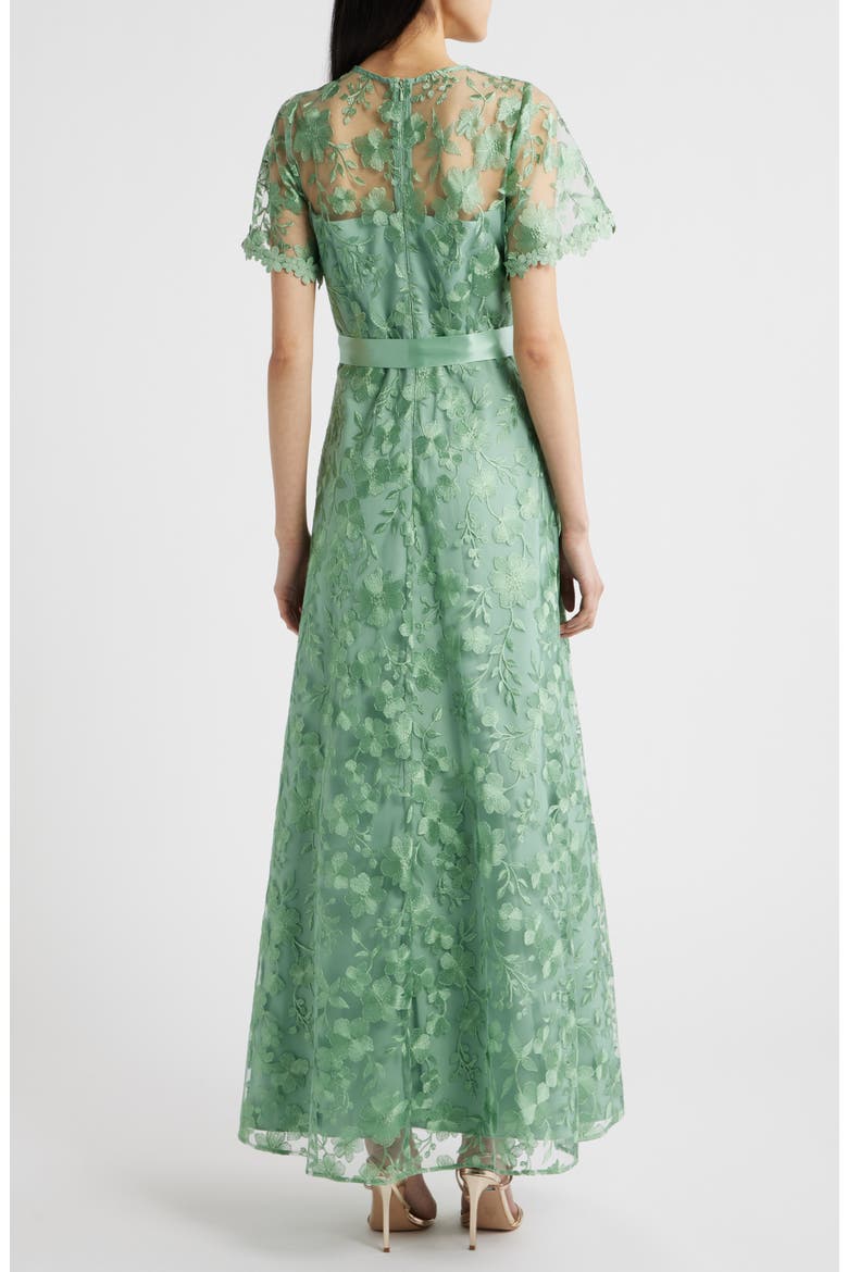 Floral Embroidery Short Sleeve Gown, Alternate, color, SAGE