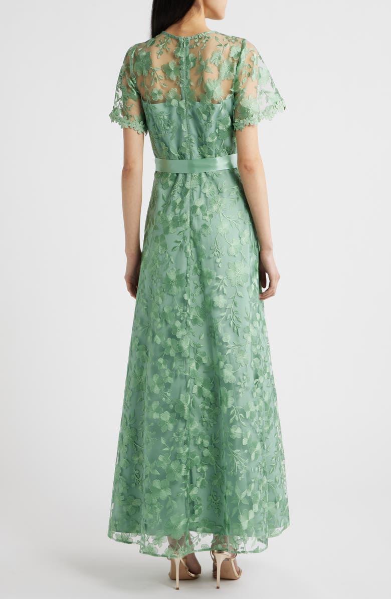 Tahari ASL Floral Embroidery Short Sleeve Gown, Alternate, color, Sage