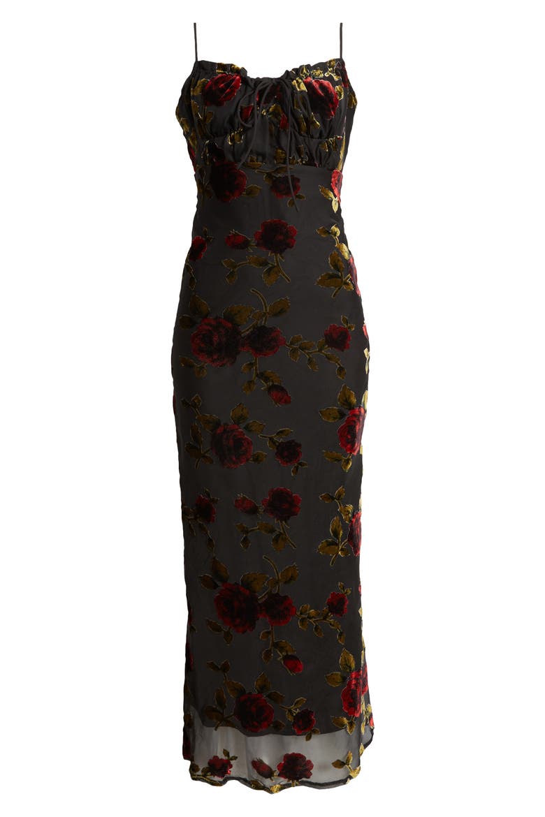 Devore Floral Tie Front Chiffon Maxi Dress, Alternate, color, BLACK MULTI