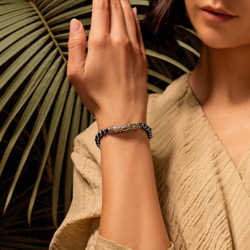 Karma And Luck Thought Stabilizer Triple Protection Bracelet In Dark Grey/gold/black