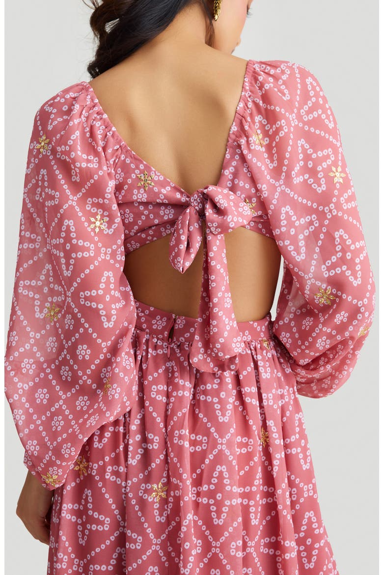 Eden Beaded Bandhani Print Long Sleeve Maxi Dress, Alternate, color, PINK