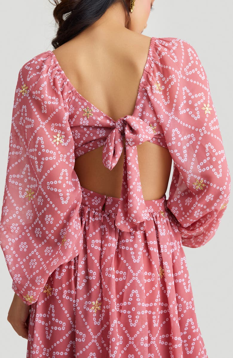 holiCHIC Eden Beaded Bandhani Print Long Sleeve Maxi Dress, Alternate, color, Pink