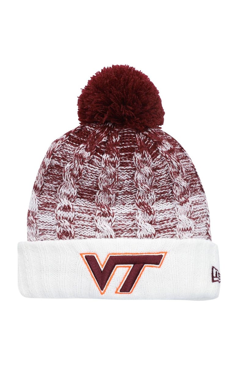 New Era Girls Youth New Era Maroon Virginia Tech Hokies Fade Cuffed Pom Knit Hat, Main, color, 