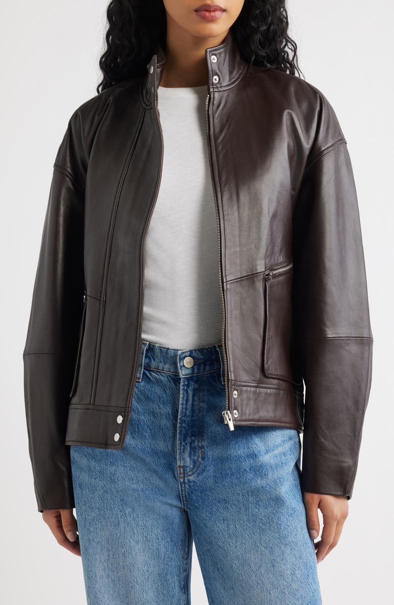 Reformation Veda Harrison Leather Jacket, Main, color, Cocoa