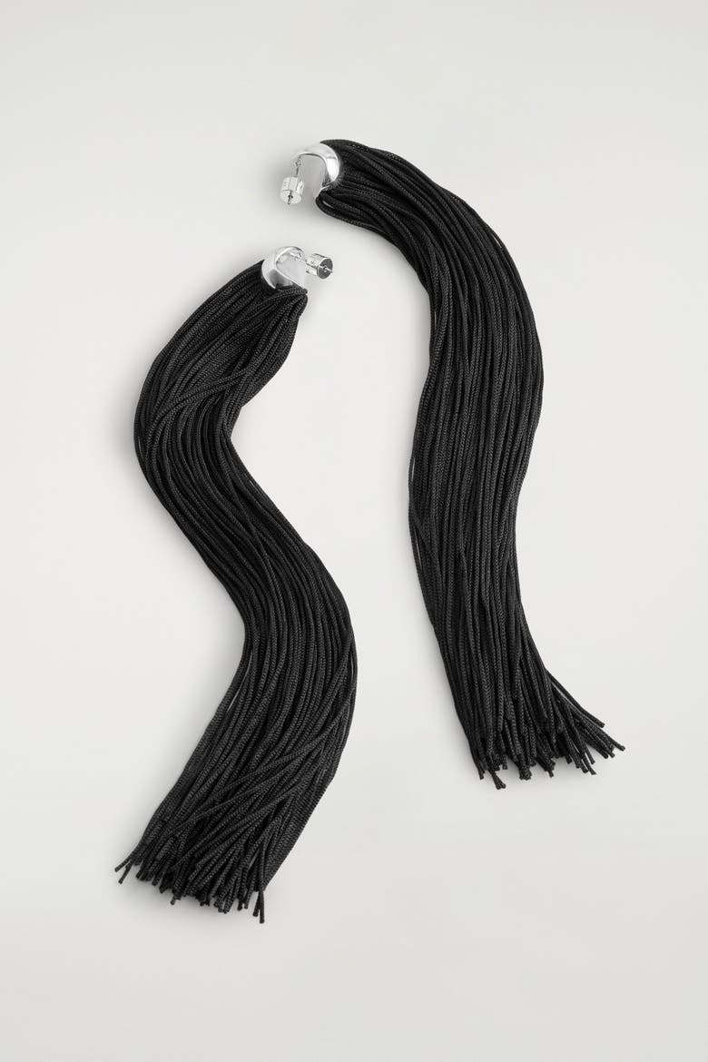 Fringed Earrings, Alternate, color, BLACK / SILVER