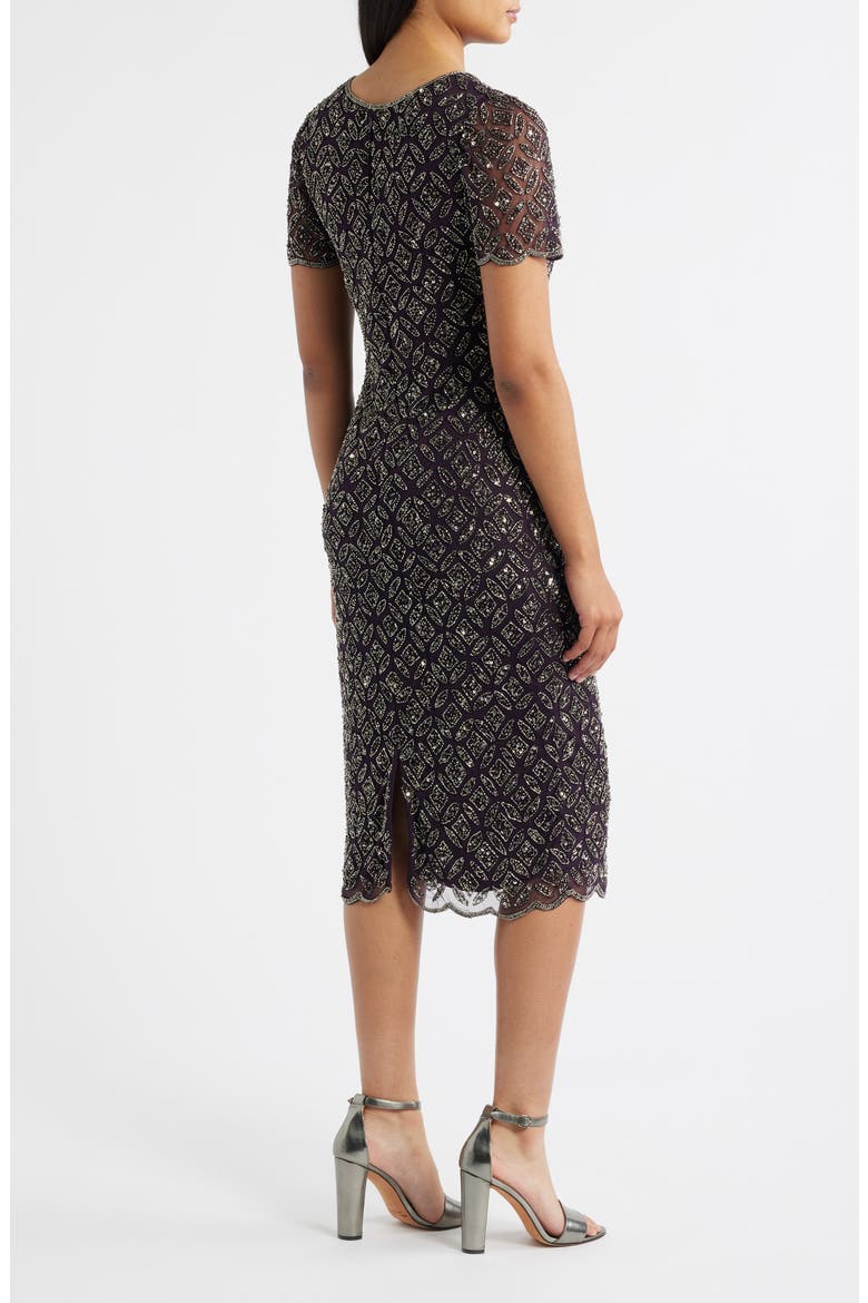 Beaded Midi Cocktail Dress, Alternate, color, EGGPLANT