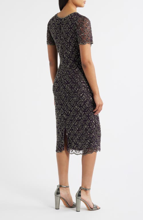 Pisarro Nights Beaded Midi Cocktail Dress In Multi