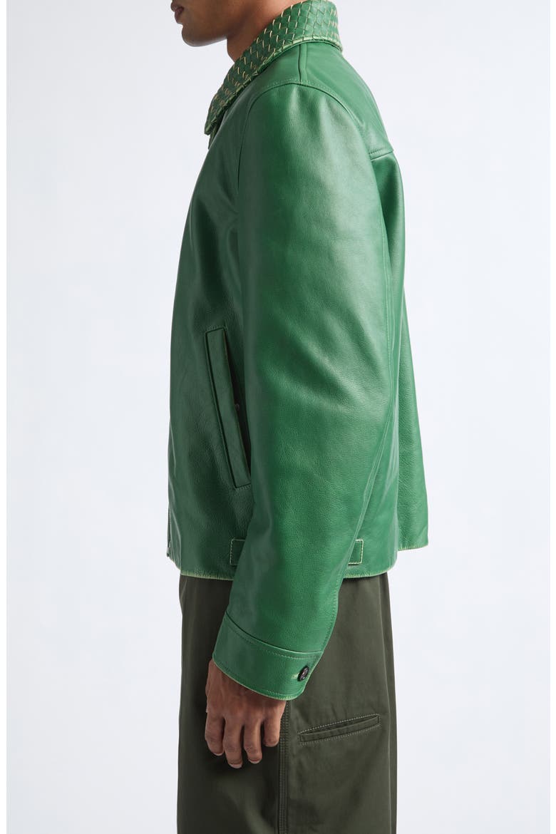 Vintage Effect Intrecciato Collar Leather Jacket, Alternate, color, 3086 MALACHITE