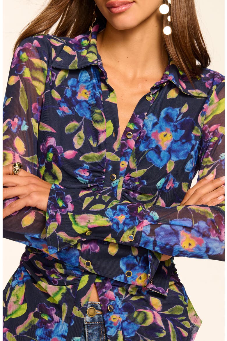 Talisa Floral Button-Up Shirt, Alternate, color, NAVY FLORAL MESH