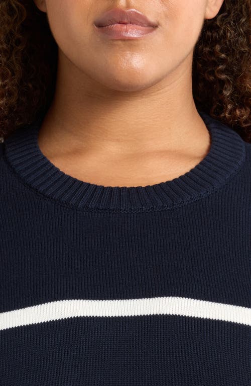 Universal Standard Bardot Stripe Cotton Sweater In Blue