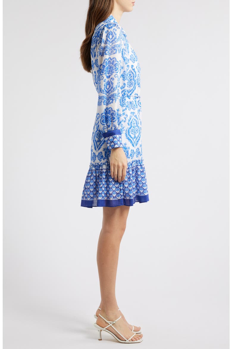 Mixed Print Long Sleeve Shirtdress, Alternate, color, IVORY/ BLUE