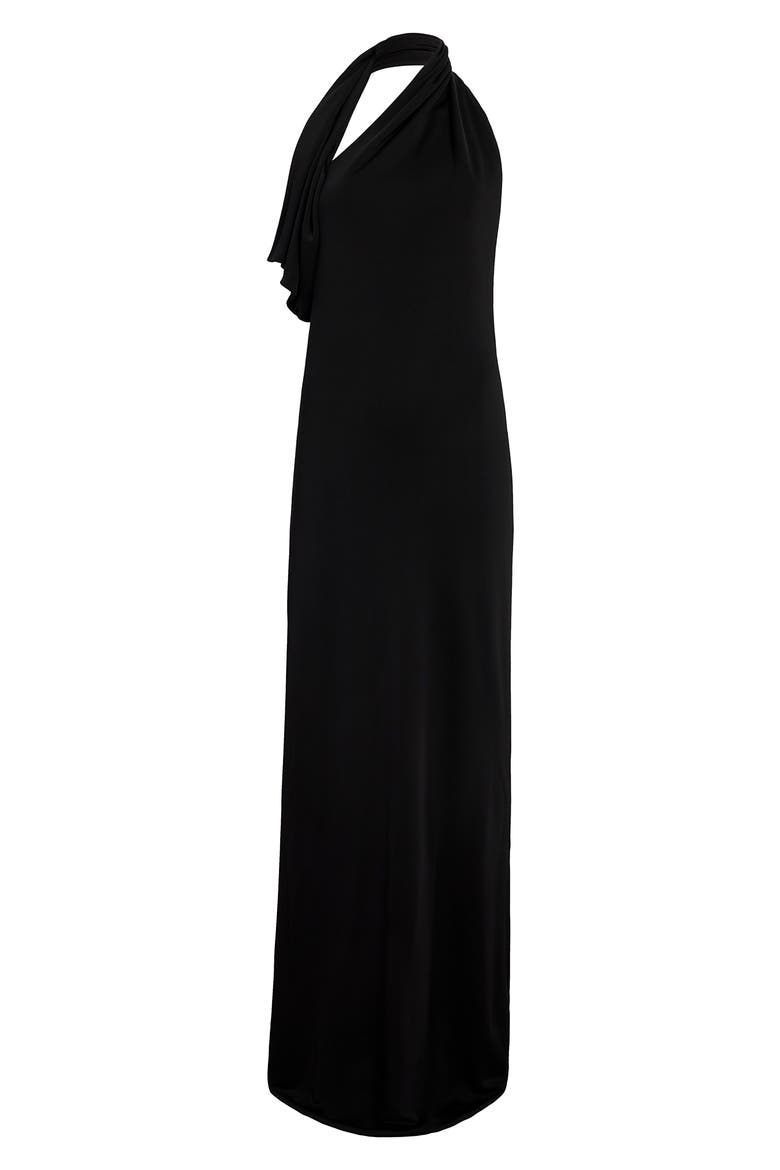 Roza Scarf Detail Jersey Gown, Alternate, color, BLACK