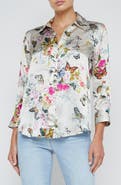 L'AGENCE Dani Butterfly Print Silk Button-Up Shirt