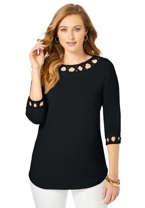 Stretch Cotton Lattice Boatneck Tunic (Plus Available)