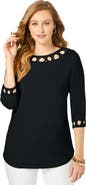 Jessica London Stretch Cotton Lattice Boatneck Tunic