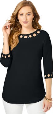 Jessica London Stretch Cotton Lattice Boatneck Tunic