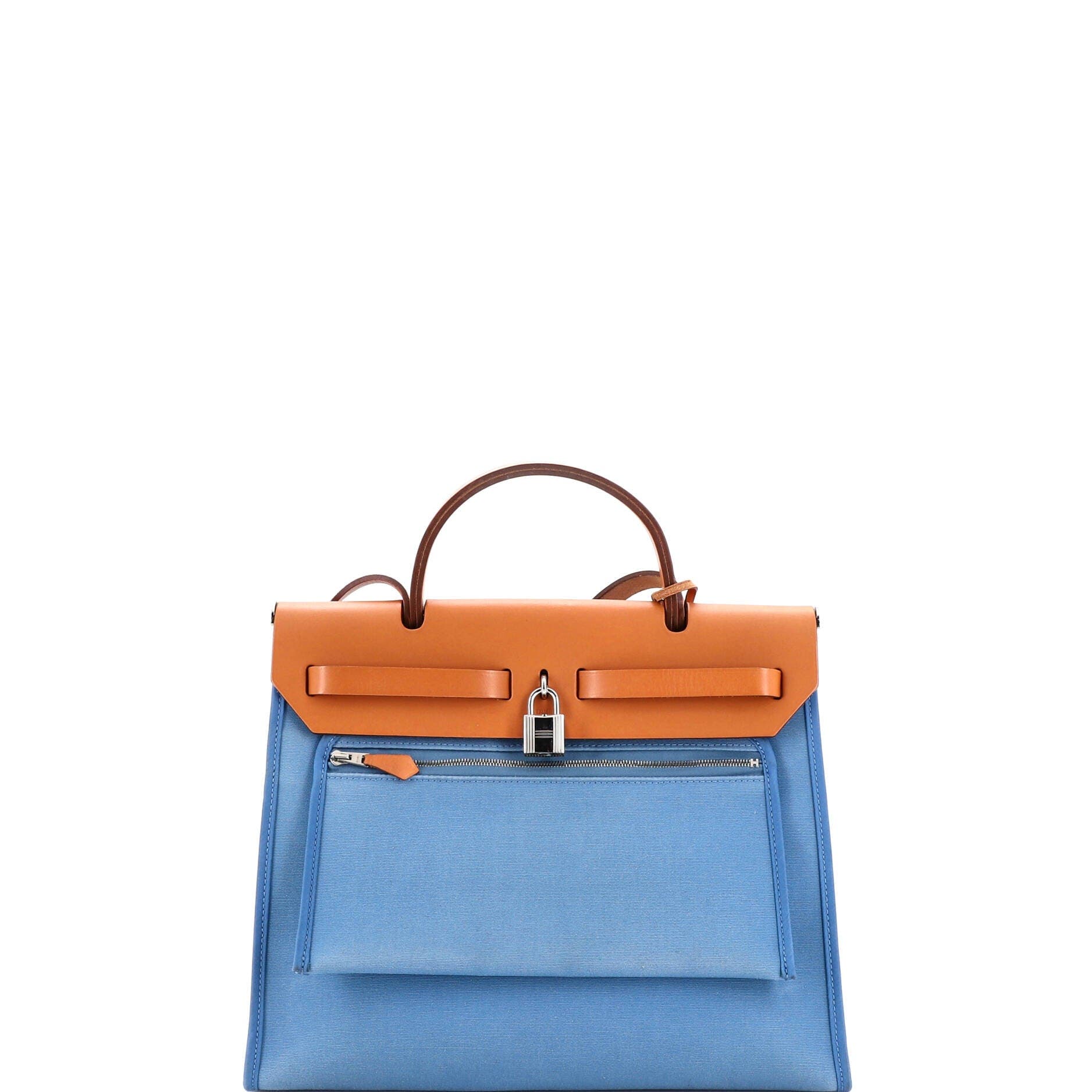 Pre-Owned Hermes Herbag Zip Leather and Toile 31, Alternate, color, Azur