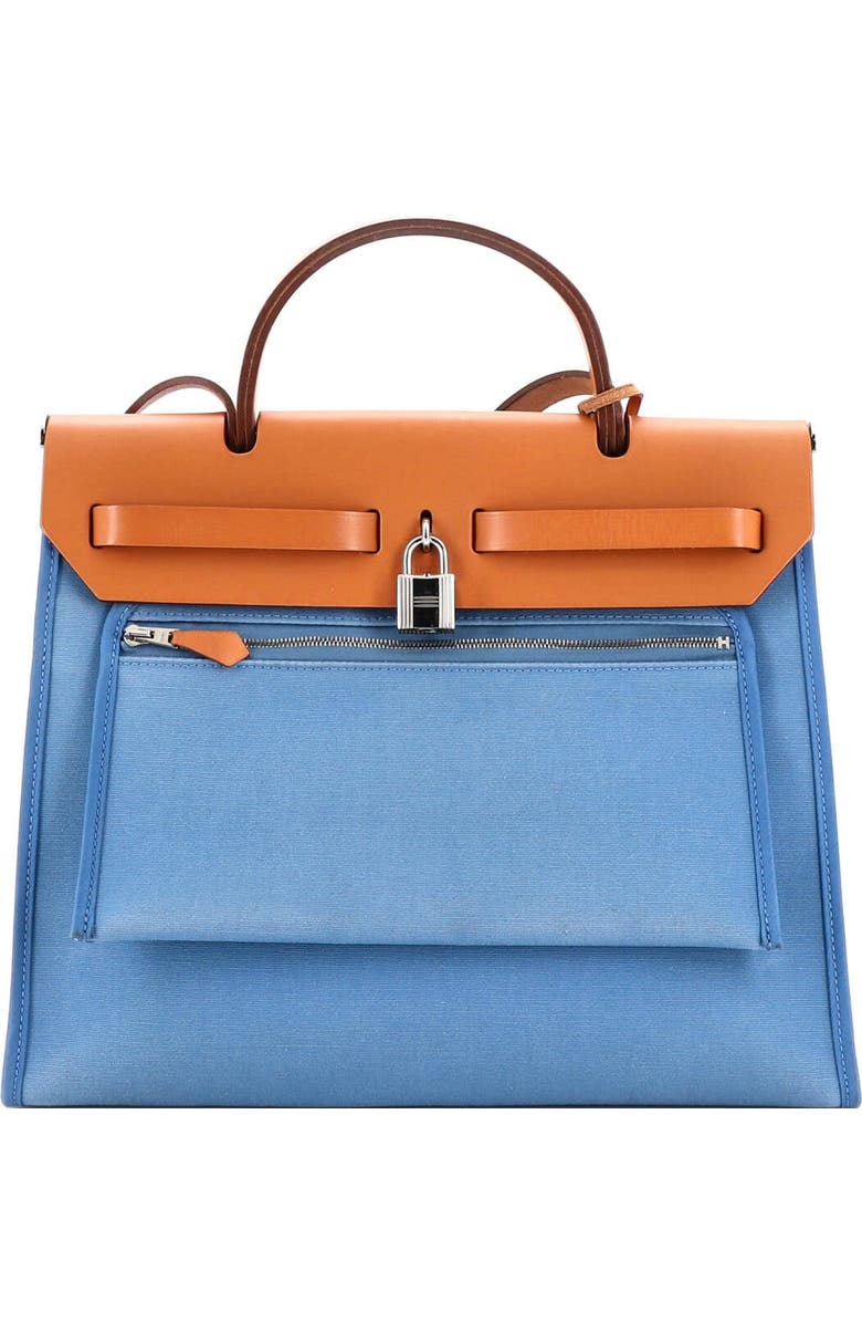 Pre-Owned Hermes Herbag Zip Leather and Toile 31, Alternate, color, Azur