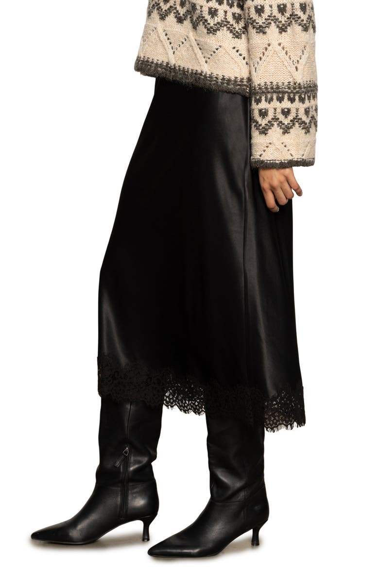Lace Hem Satin Slip Skirt, Alternate, color, BLACK