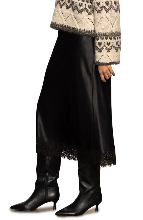 Sanctuary Lace Hem Satin Slip Skirt In Black