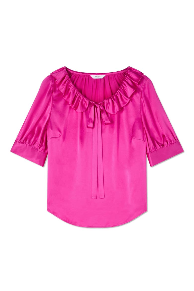 Coco Ruffle Neck Silk Top, Alternate, color, MAGENTA