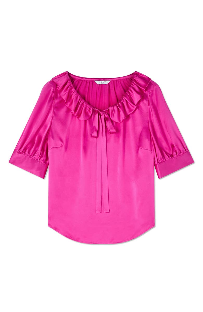LK Bennett Coco Ruffle Neck Silk Top, Alternate, color, Magenta