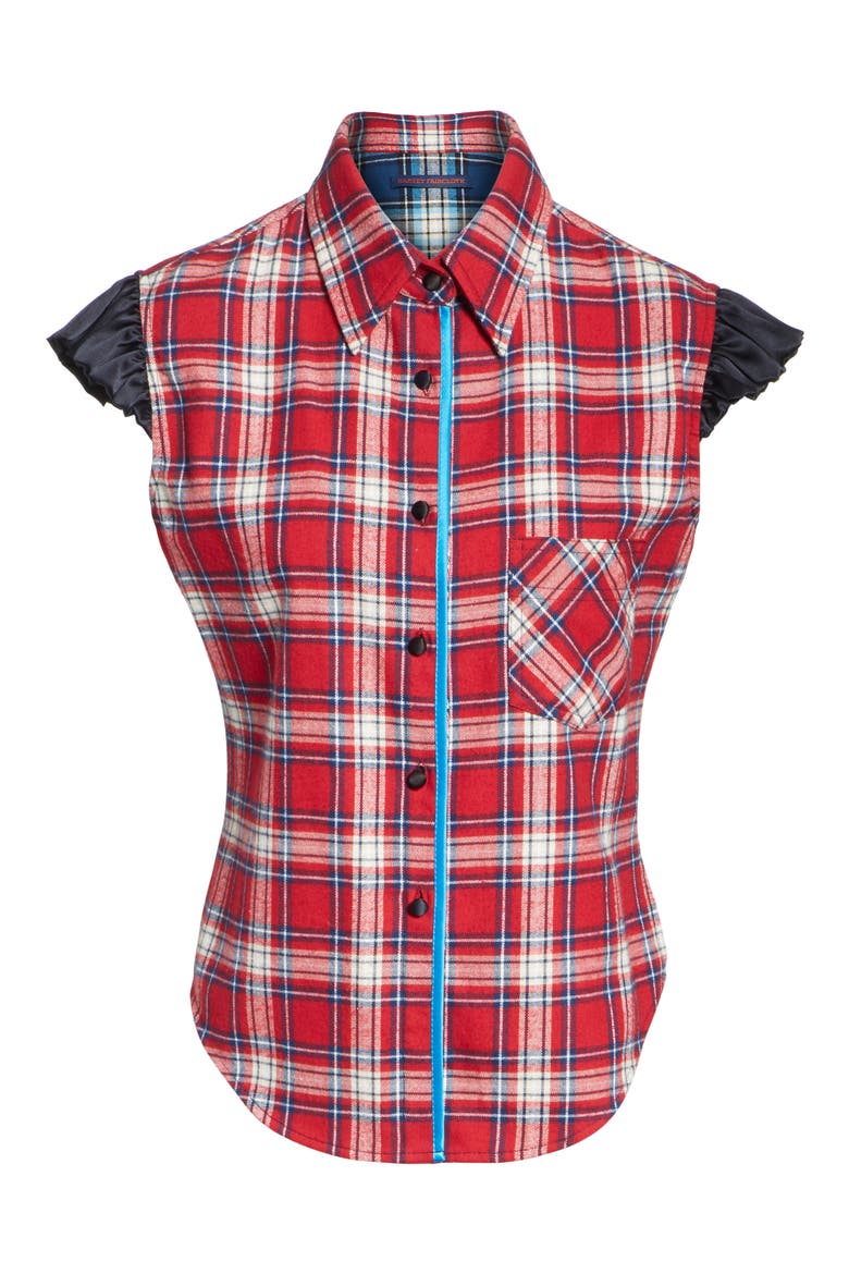 Mixed Plaid Flannel Blouse, Alternate, color, RED