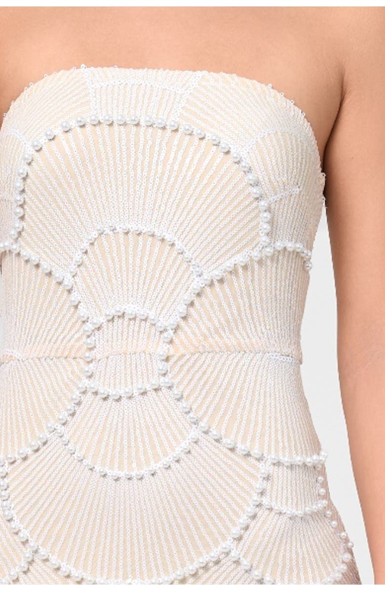 RACHEL Rachel Roy Gaia Strapeless Pearl Midi Dress, Alternate, color, White