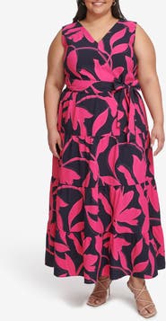 DKNY Floral Sleeveless Tiered Maxi Dress