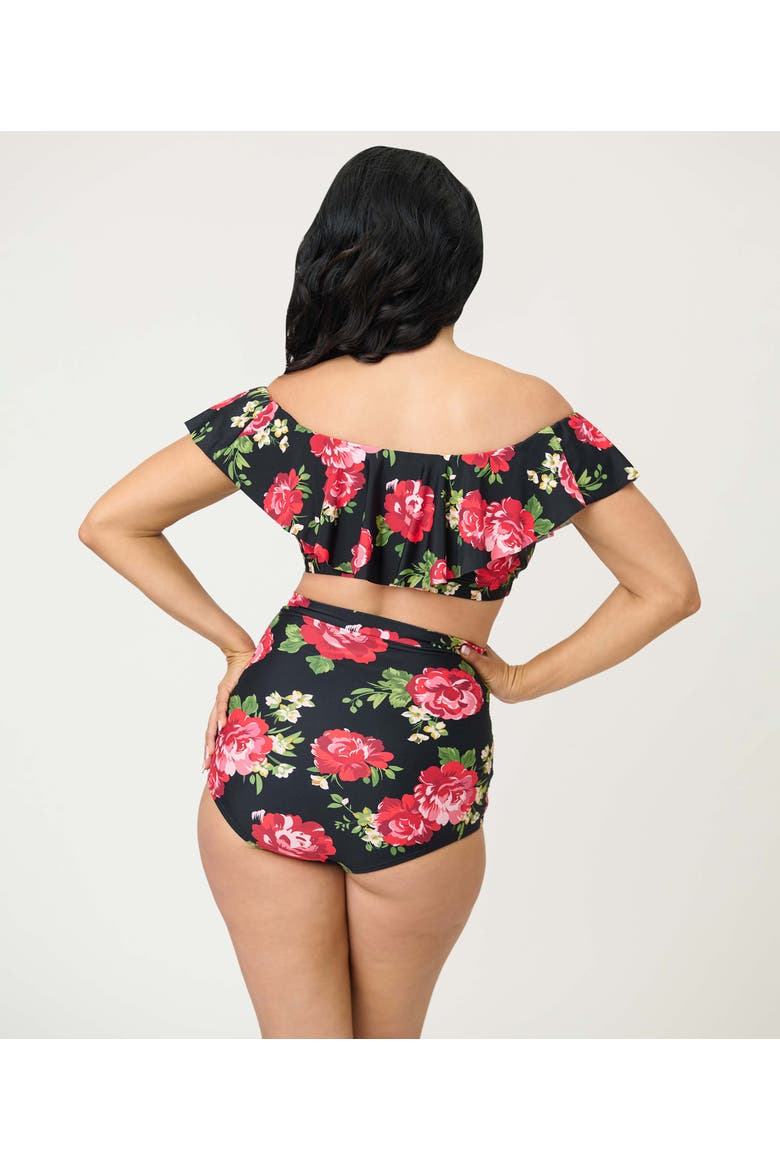 Monroe High Waist Bikini Bottom, Alternate, color, Black Cabbage Rose Print