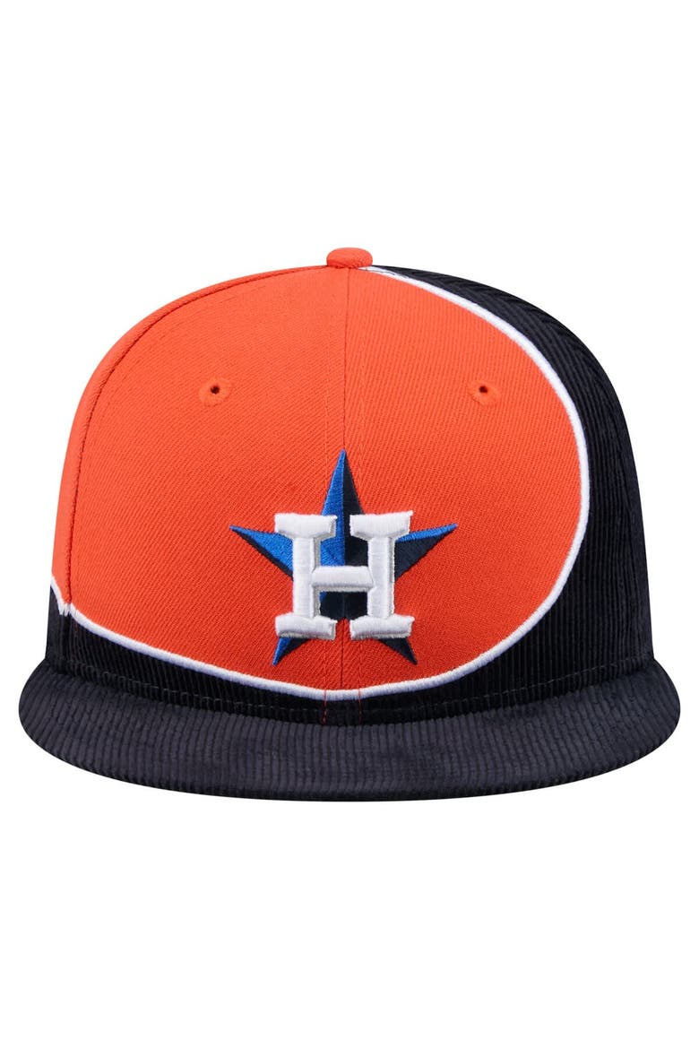 Men's New Era Navy/Orange Houston Astros Retro Split Corduroy Snapback Hat, Alternate, color, Navy