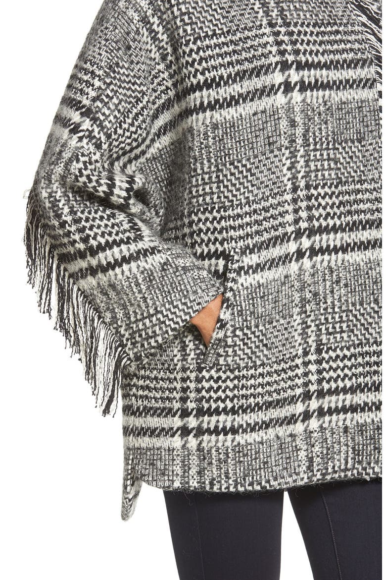 Fringe Trim Glen Plaid Poncho, Alternate, color, BLACK/ WHITE
