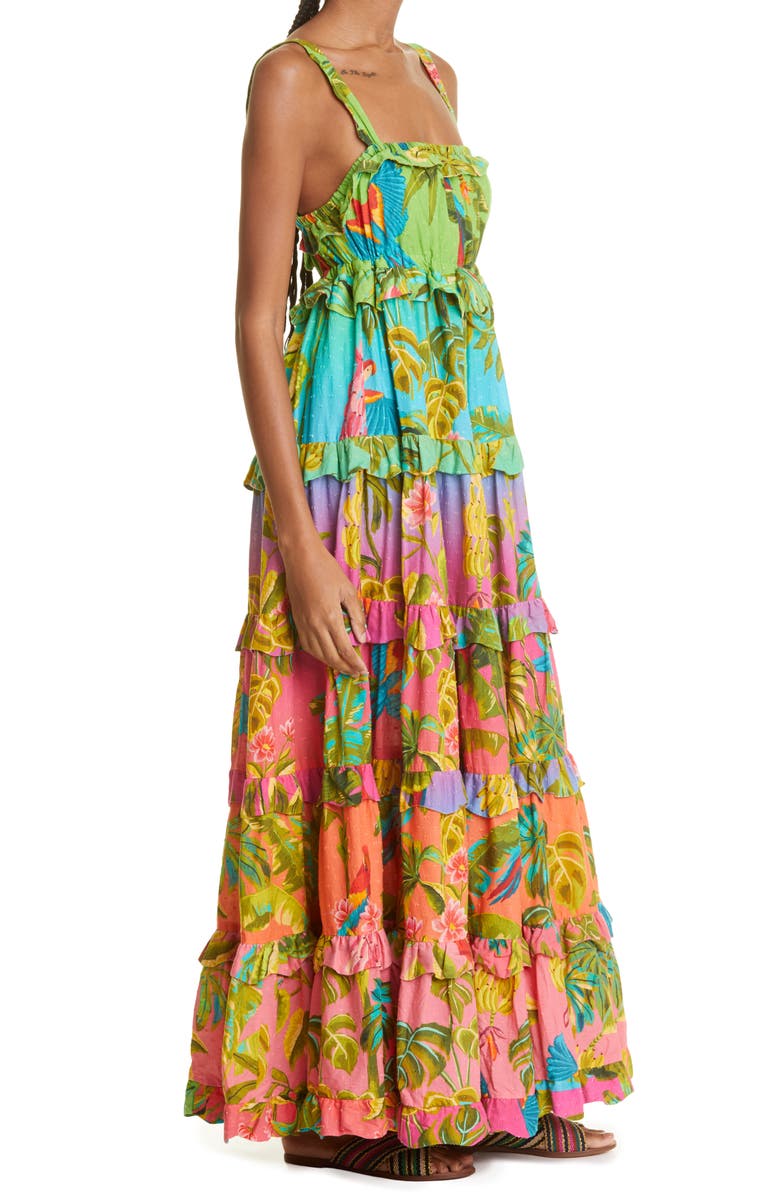 FARM Rio Ombré Forest Tiered Cotton Maxi Dress, Alternate, color, Multi