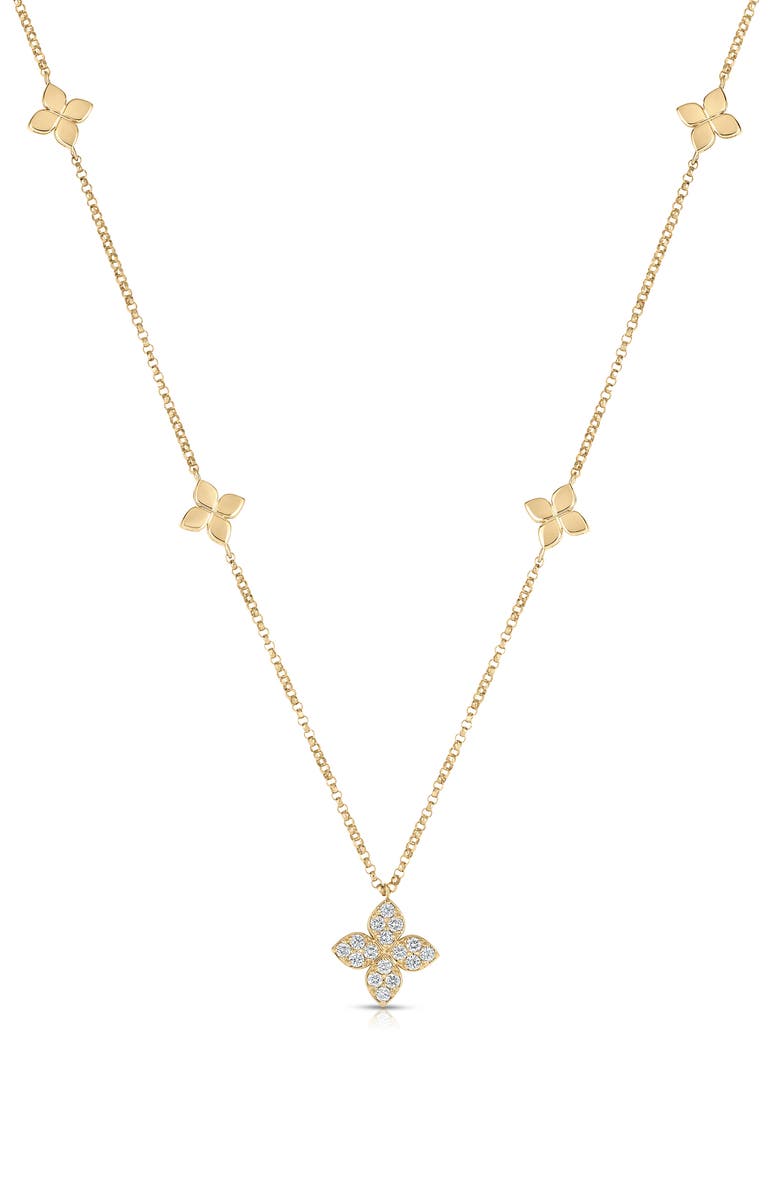 Roberto Coin Venetian Princess Diamond Flower Station Necklace, Main, color, Yellow Gold