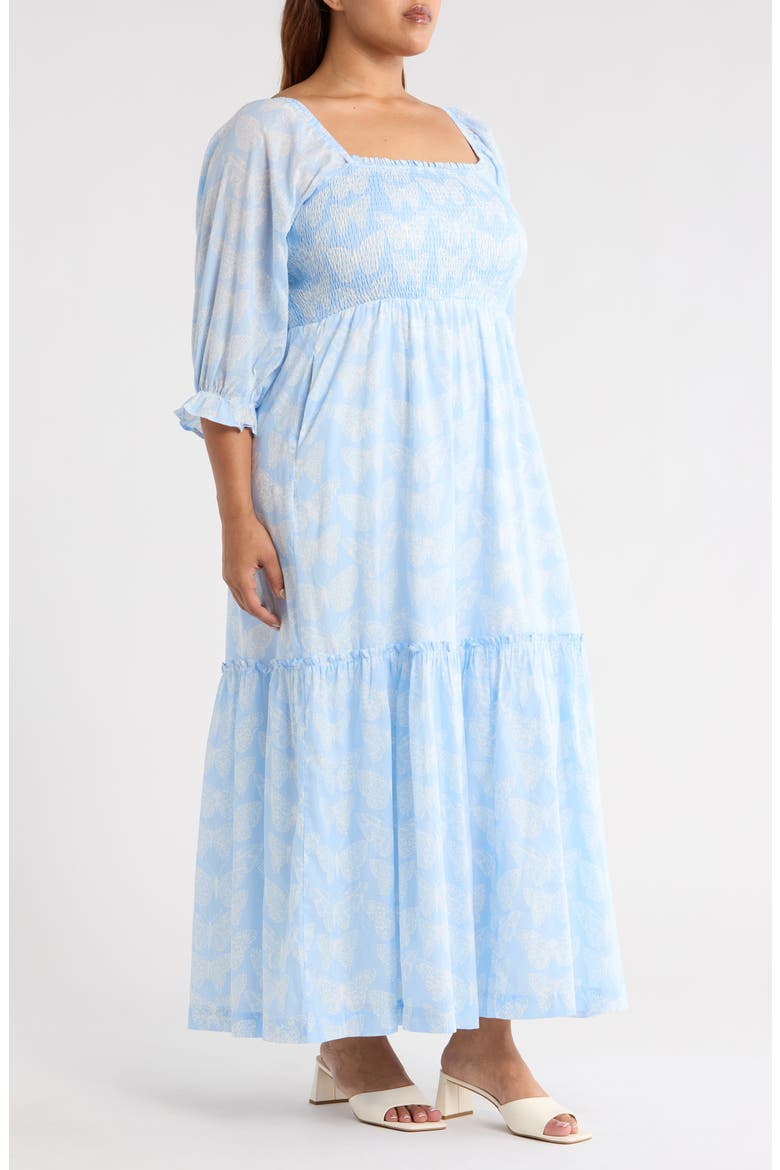 Aubry Butterfly Smocked Maxi Dress, Alternate, color, BLUE/ WHITE