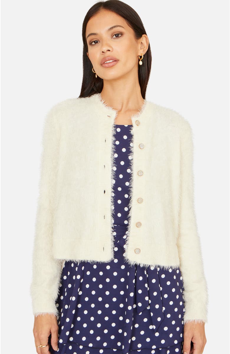 Yumi Eyelash Knit Long Sleeve Cardigan, Main, color, Ivory