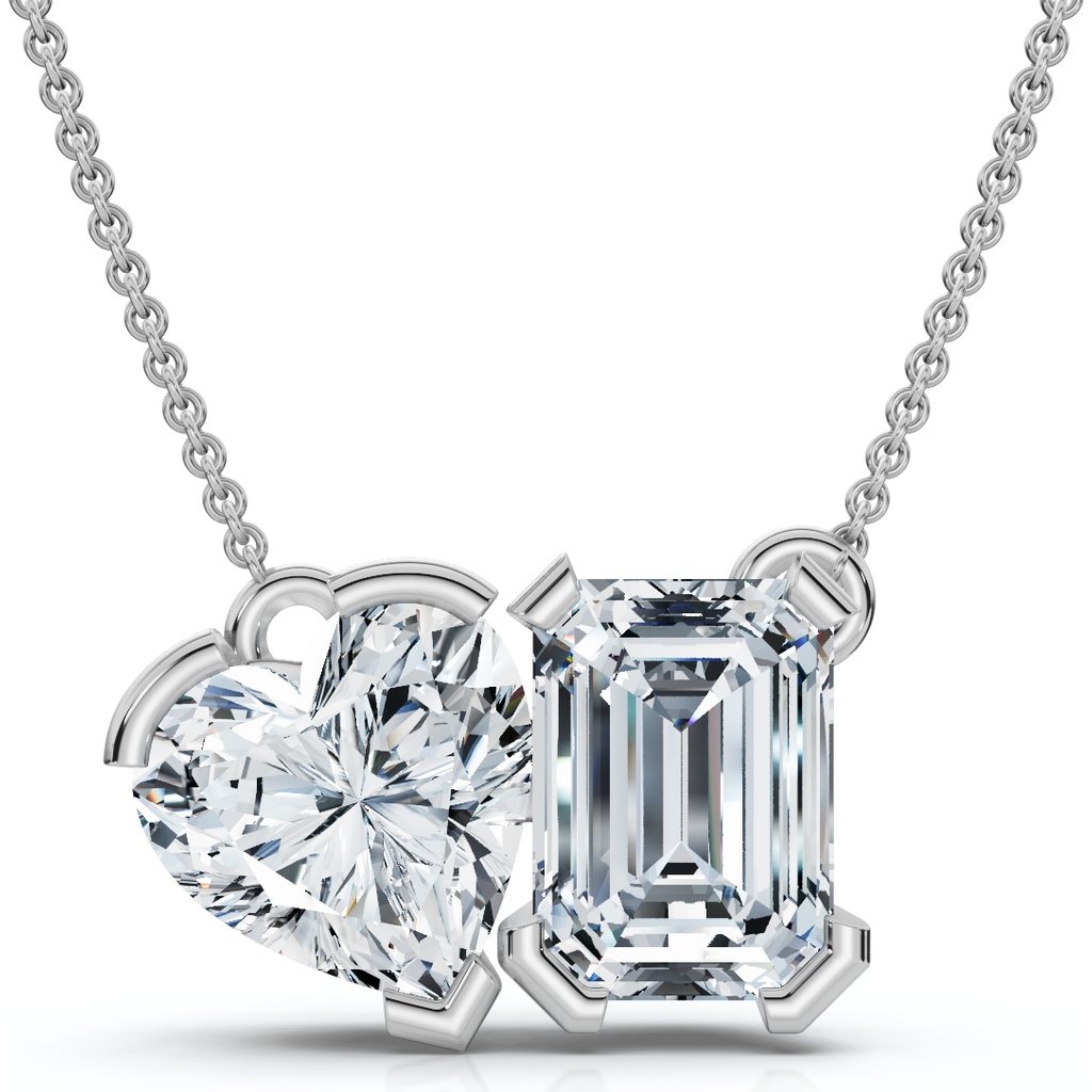 Bliss Diamond 2ct Toi Et Moi Heart Emerald Diamond Pendant 14k Gold Necklace Lab Grown In White Gold