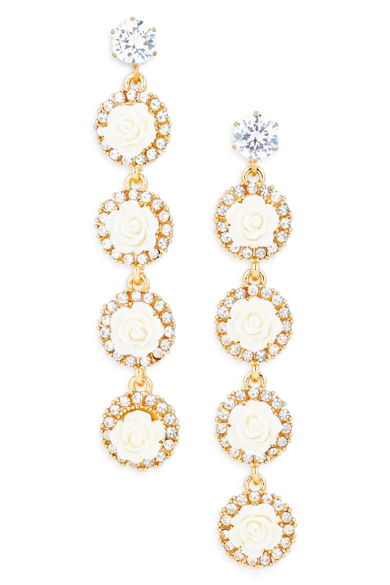 Crystal Halo Floral Drop Earrings, Main, color, GOLD/ WHITE