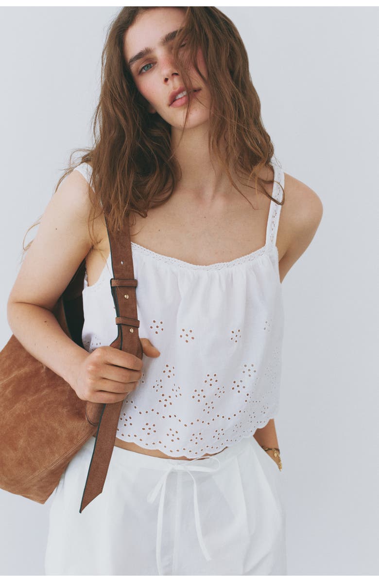 H&M Broderie-anglaise Cotton Top, Alternate, color, White