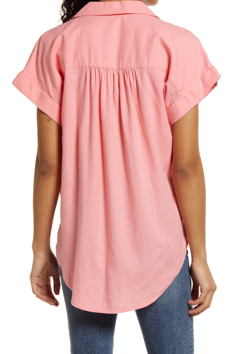 Linen Blend Camp Shirt, Alternate, color, PINK FLAMINGO